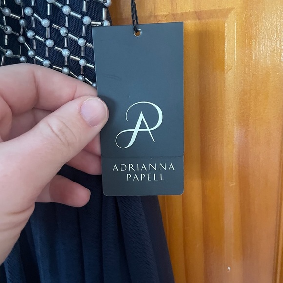 Adrianna Papell Anthropologie Bryce Navy Tulle Maxi Dress Gown Beaded Sz 0 NWT - Picture 9 of 16